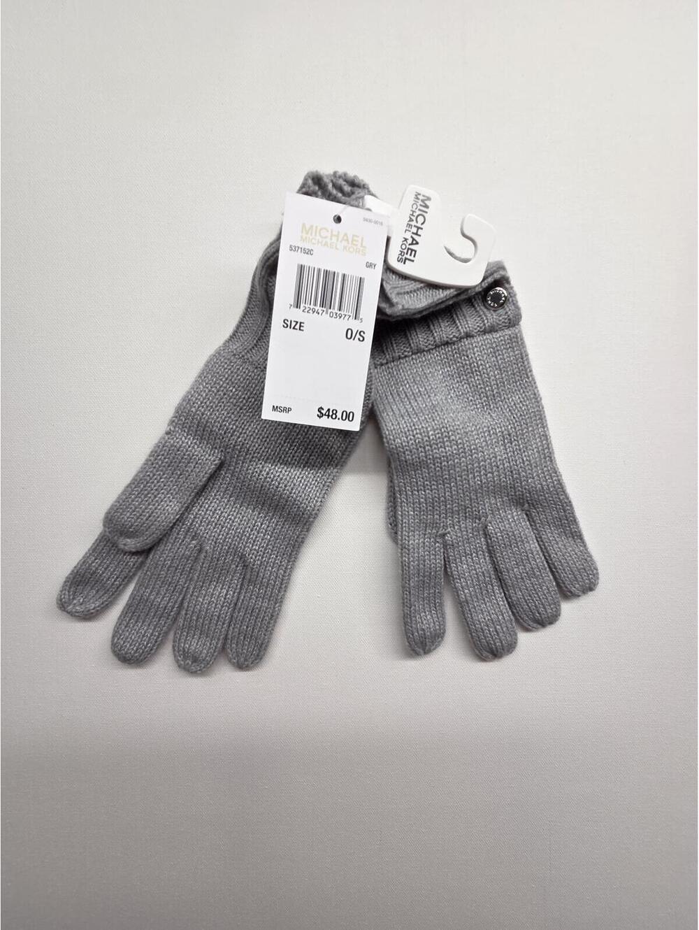 Michael Kors Gray Knit Gloves with Button Detail, Size O/S, MSRP $48